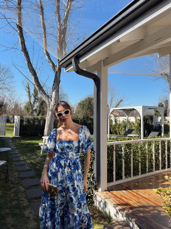 Marlo Mavi Floral Elbise