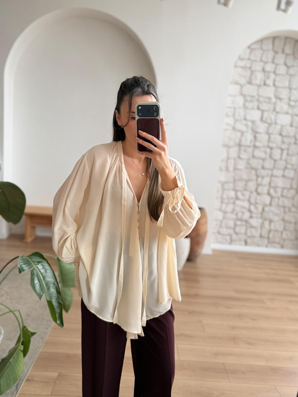 Melina Krem Gömlek Bluz