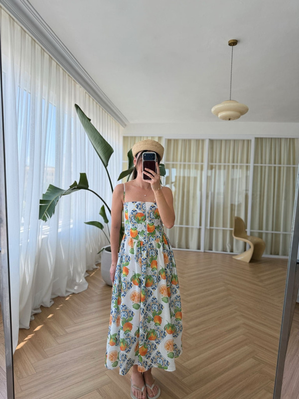 Mia Orange Desenli Elbise