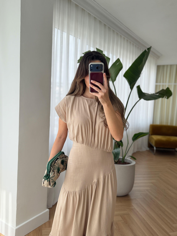 Ms Bej Keten Elbise