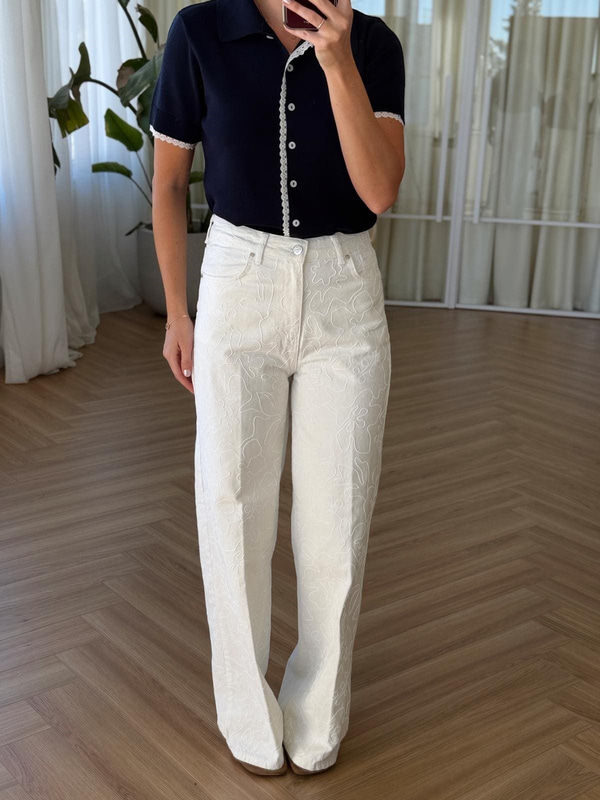 Nakış Desen Ekru Jean