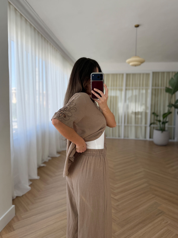 Nakış Detaylı Vizon Pantolon