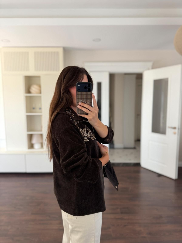 Nakış Ve Bocuk Detaylı Premium Acı Kahve Ceket