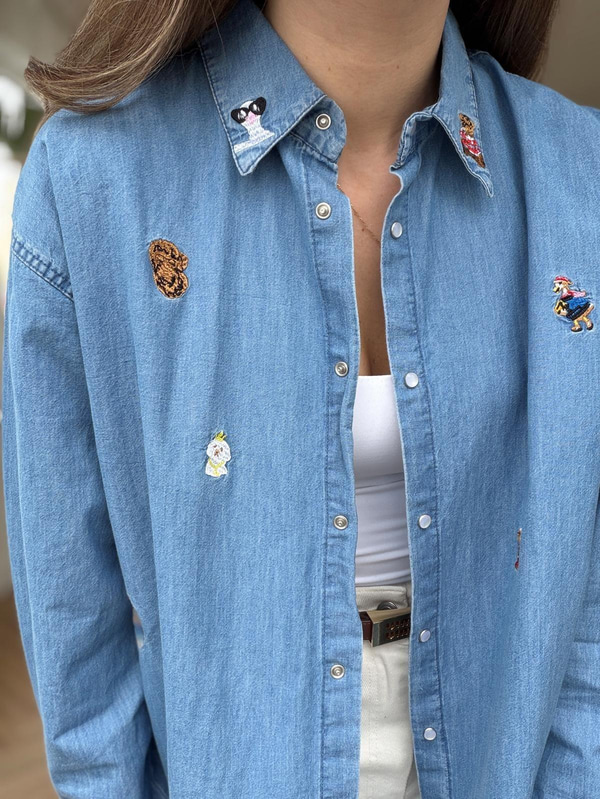 Nakışlı Denim Gömlek