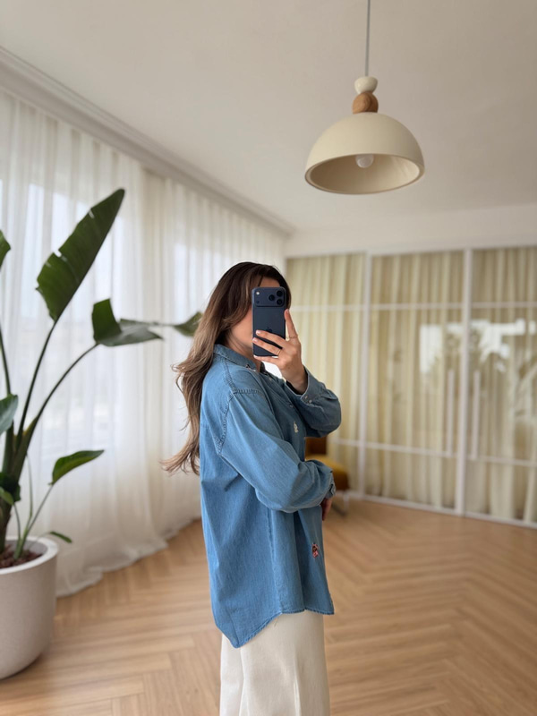 Nakışlı Denim Gömlek
