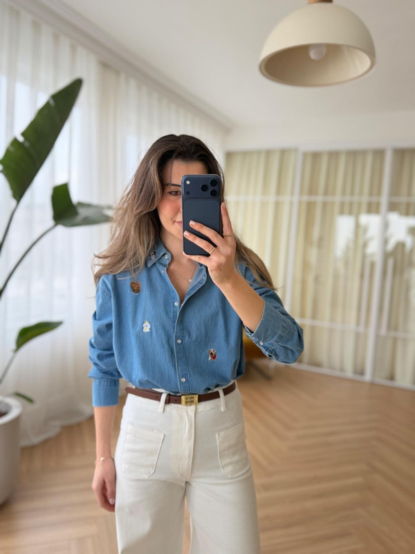 Nakışlı Denim Gömlek