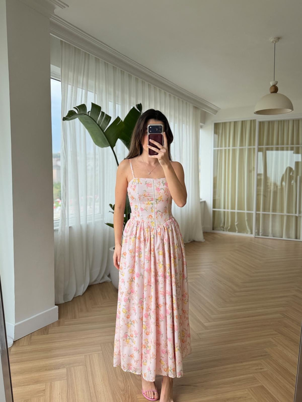 Nosa Pinkly Floral Desen Elbise