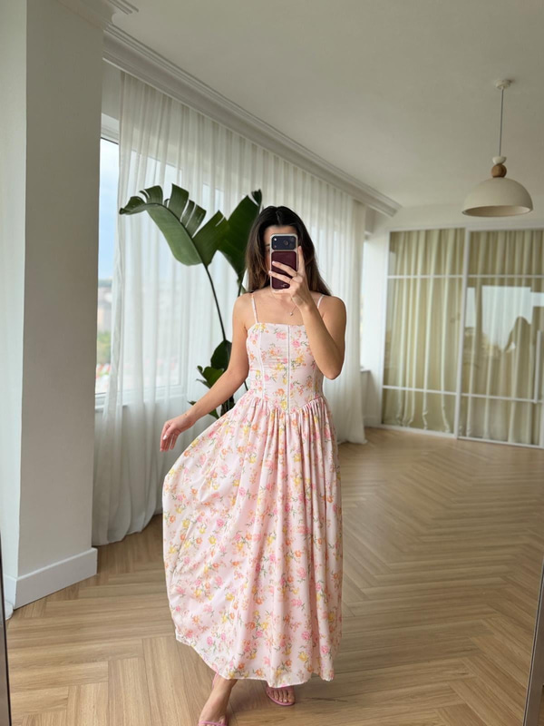 Nosa Pinkly Floral Desen Elbise