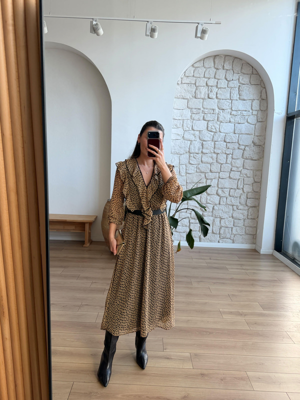 Olida Puantiyeli Şifon Elbise