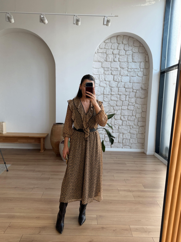 Olida Puantiyeli Şifon Elbise