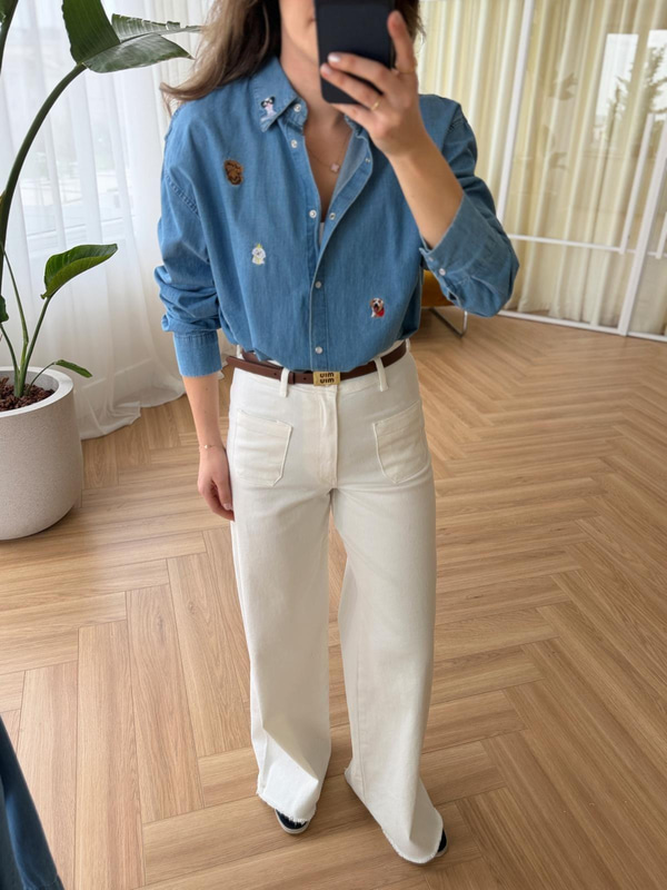 Ön Cepli Beyaz Jean