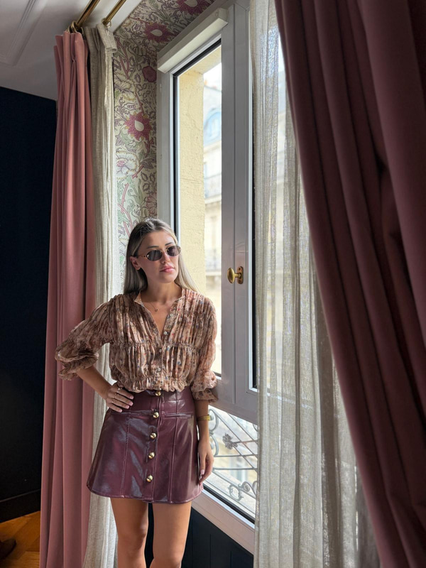 Önü Düğmeli  Deri Bordo Etek