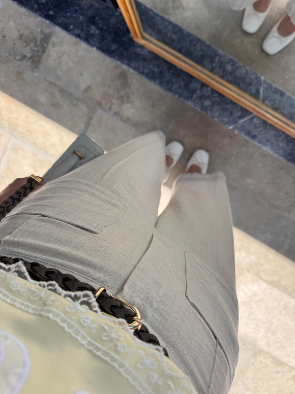 Örgü Kemerli Natural Pantolon