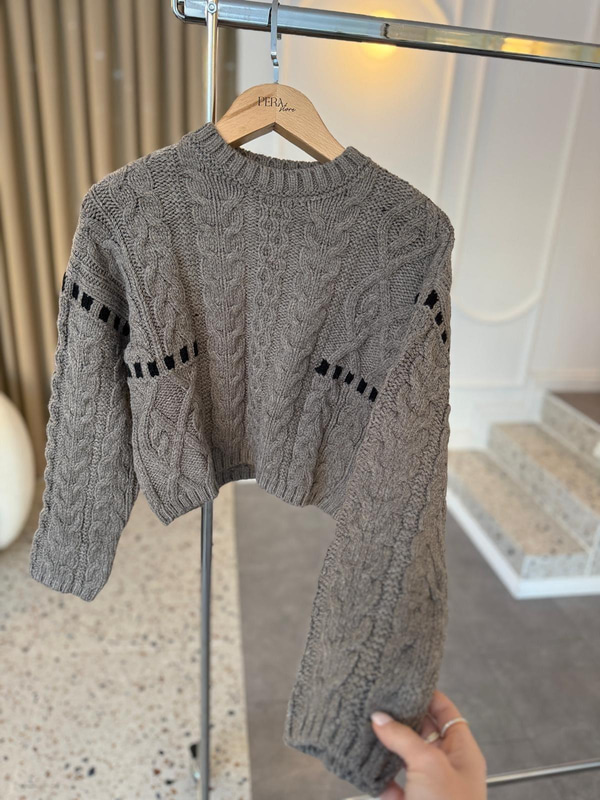 Örgü Şeritli Vizon Kazak