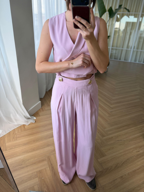 Pembe Asimetrik Yelek Pantolon Takım