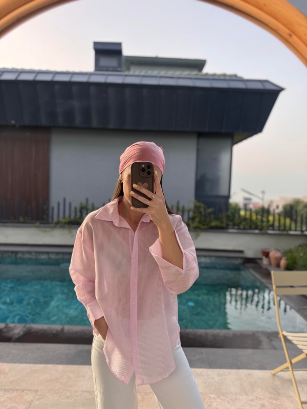 Pembe Çizgili Vual Gömlek