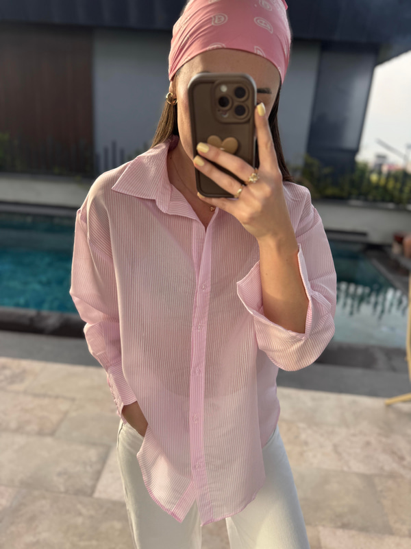 Pembe Çizgili Vual Gömlek