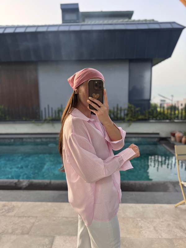 Pembe Çizgili Vual Gömlek