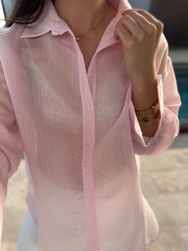 Pembe Çizgili Vual Gömlek