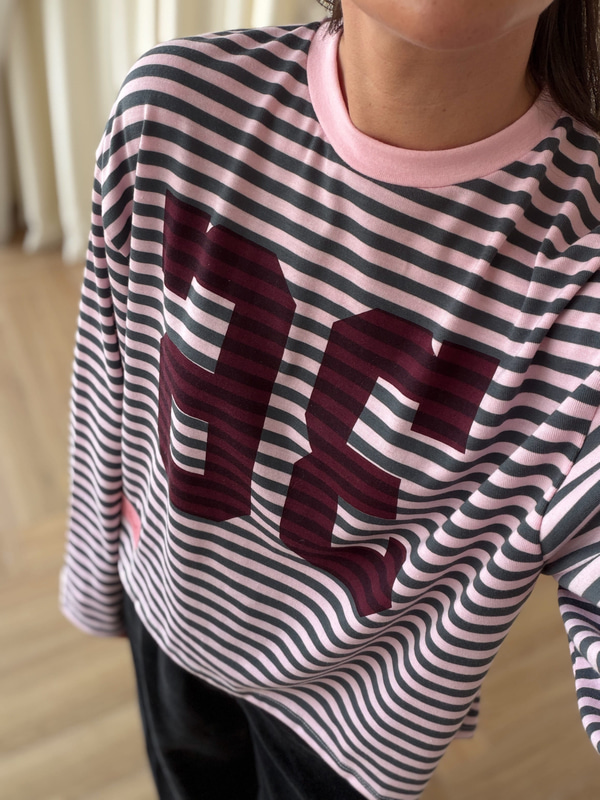 Pembe Gri Çizgili Sweat