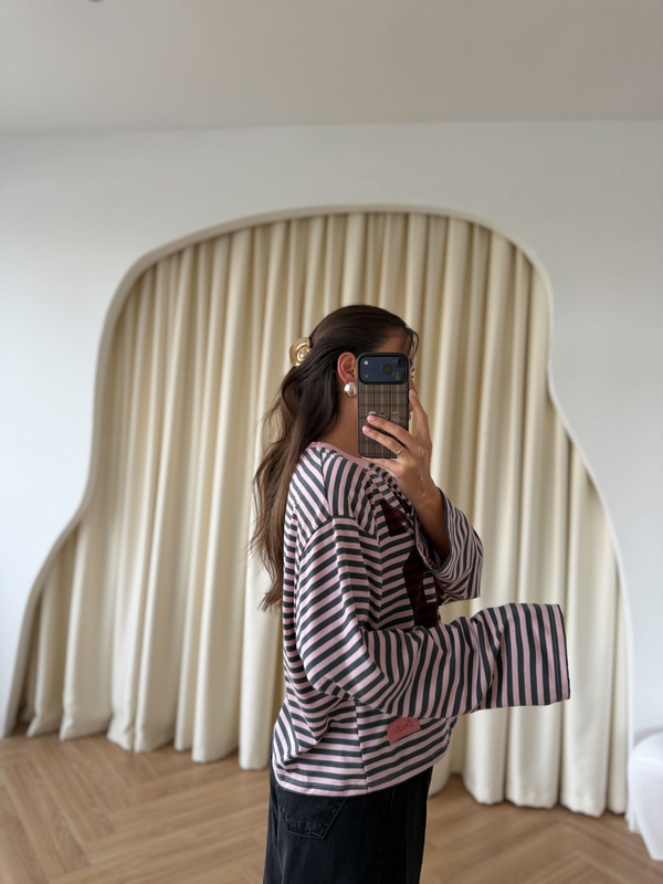 Pembe Gri Çizgili Sweat