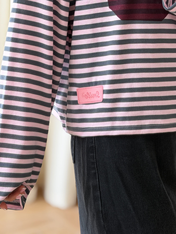 Pembe Gri Çizgili Sweat