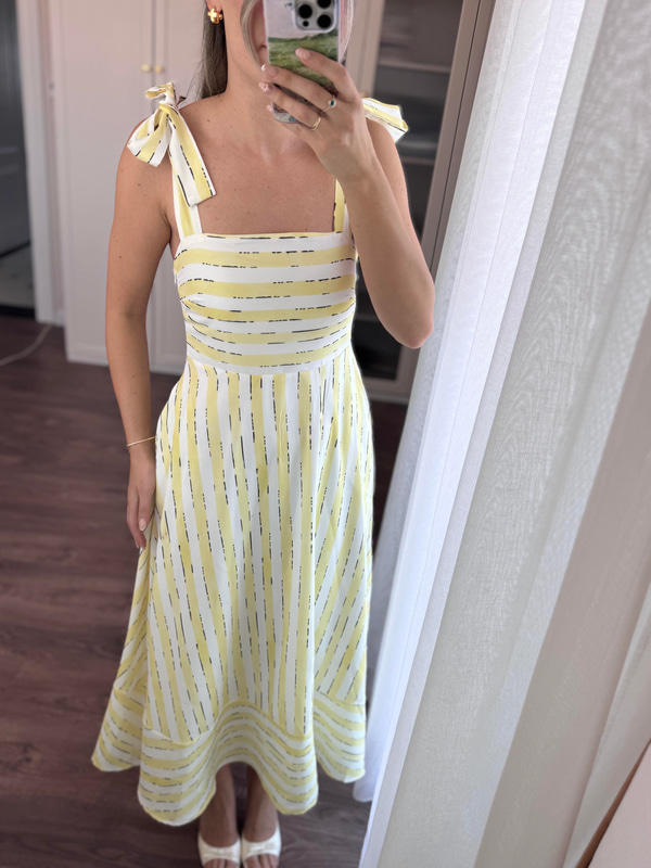 Perla Çizgili Sarı Elbise