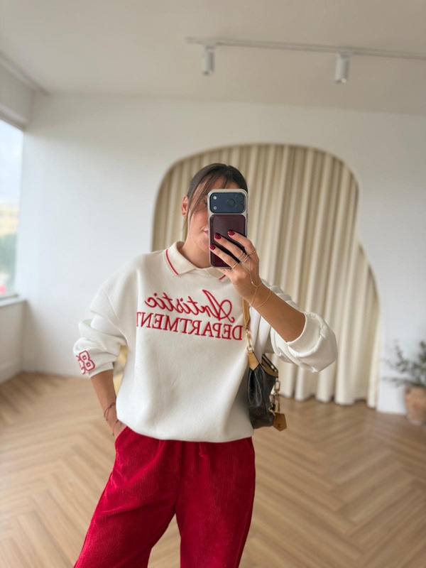 Polo Yaka Nakış İşlemeli Sweat - Lacivert