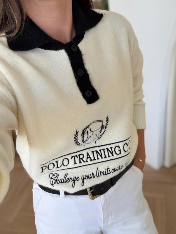 Polo Yaka Nakışlı Kazak