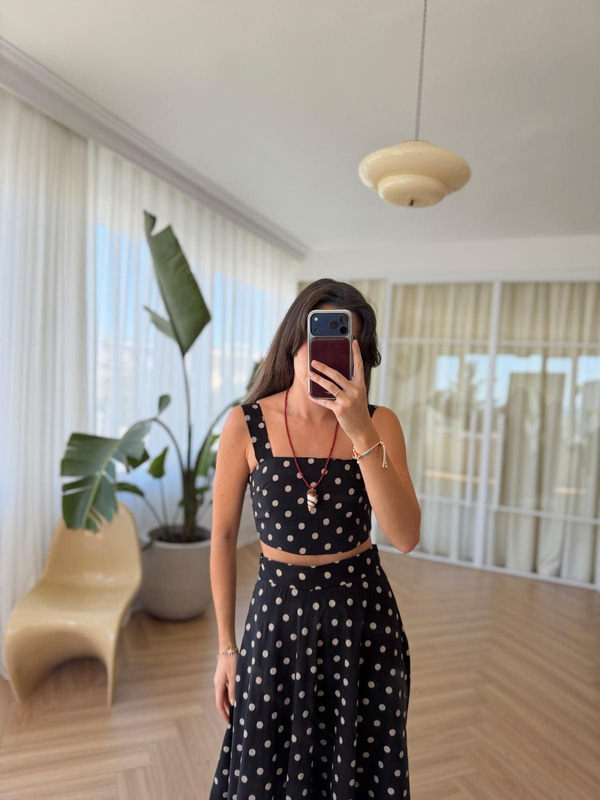 Puantiyeli Etek Crop Takım 