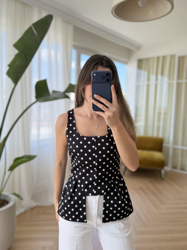 Puantiyeli Siyah Bluz