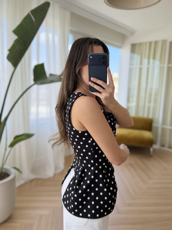 Puantiyeli Siyah Bluz