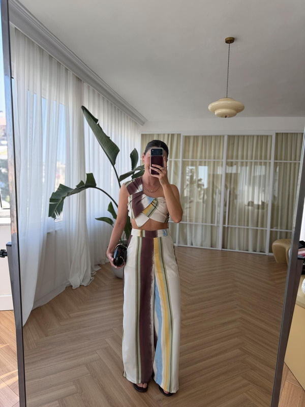Renk Geçişli Crop ve Pantolon Takım