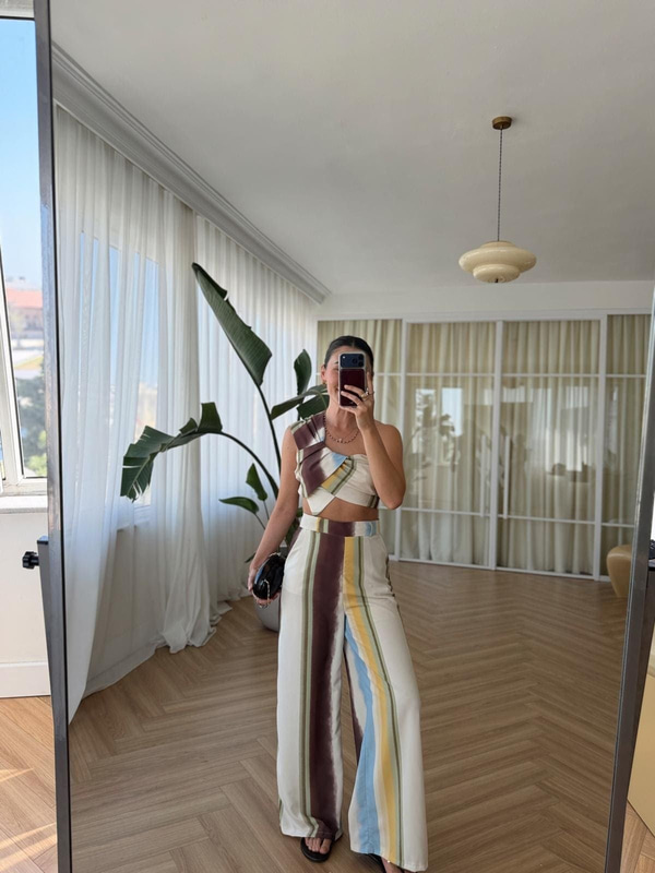 Renk Geçişli Crop ve Pantolon Takım