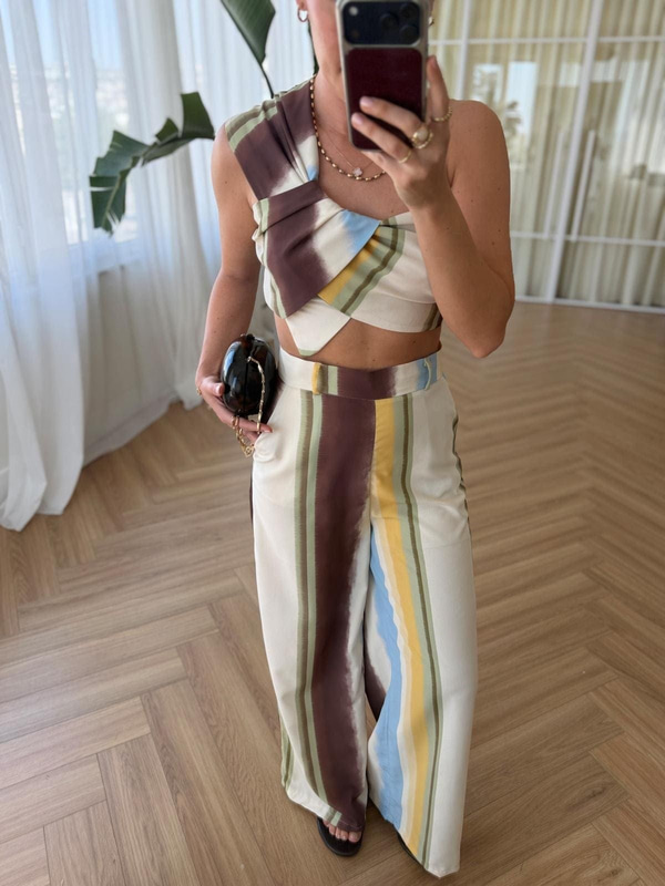 Renk Geçişli Crop ve Pantolon Takım