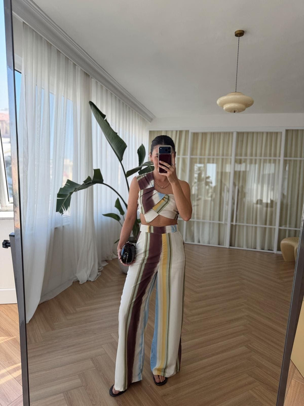Renk Geçişli Crop ve Pantolon Takım