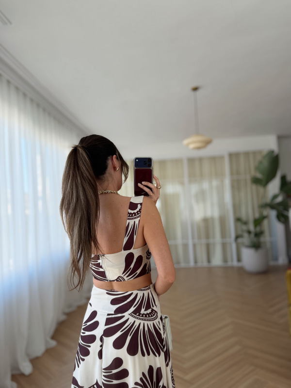 Rio Kahverengi Desenli Crop-Etek Takım
