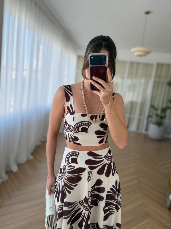 Rio Kahverengi Desenli Crop-Etek Takım