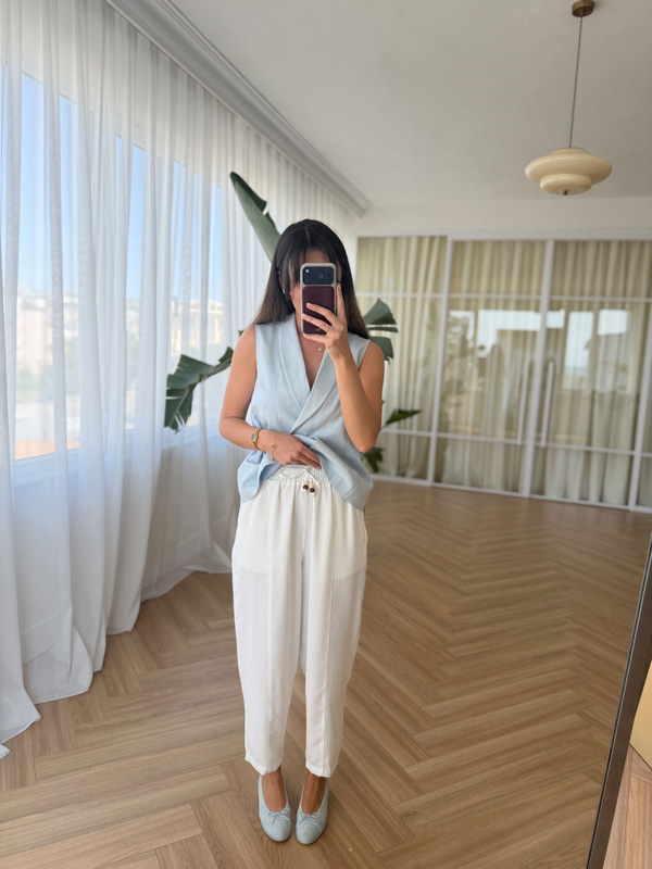 Rouge Beli Lastikli Ekru Pantolon