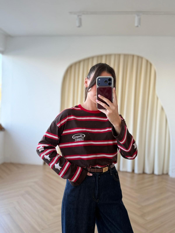 Ruby Çizgili Basic Sweat -Kahve