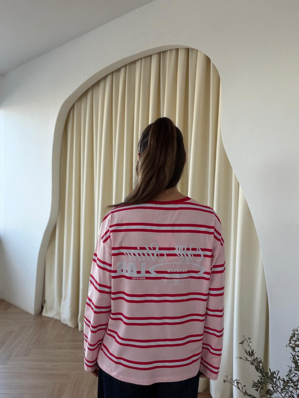 Ruby Çizgili Basic Sweat-Pembe