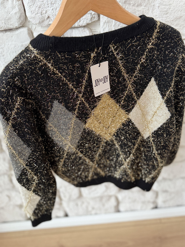 Simli İp Baklava Desen Siyah Kazak