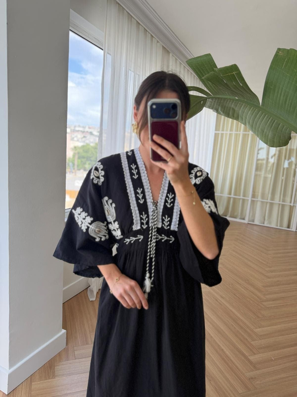 Siyah Bohem Elbise