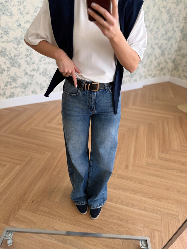 Siyah Kemerli Koyu Mavi Jean