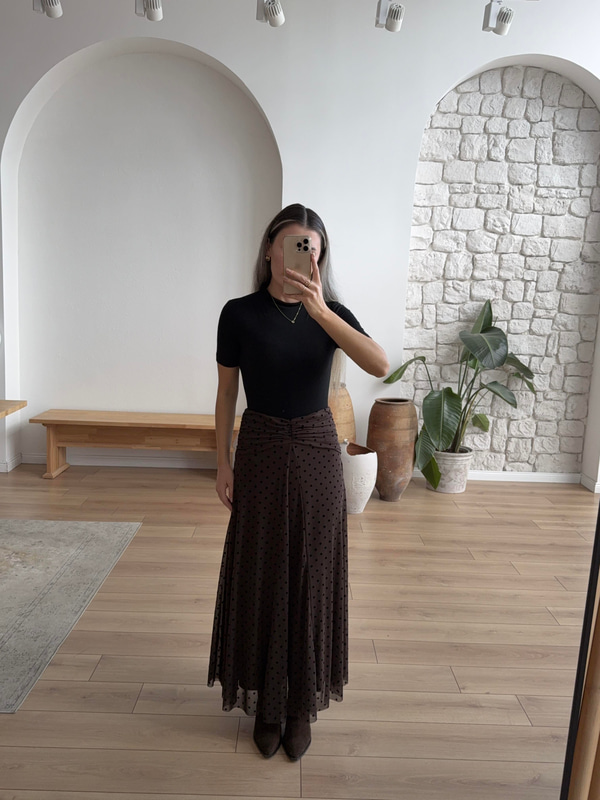 Siyah Puantiyeli Astarlı Tül Etek