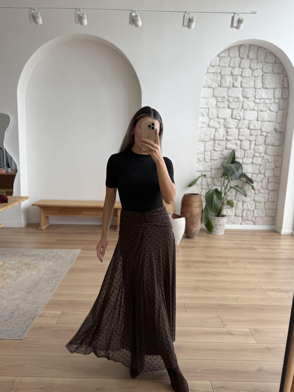 Siyah Puantiyeli Astarlı Tül Etek