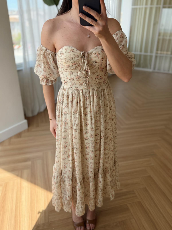 Solita Floral Desen Şifon Elbise