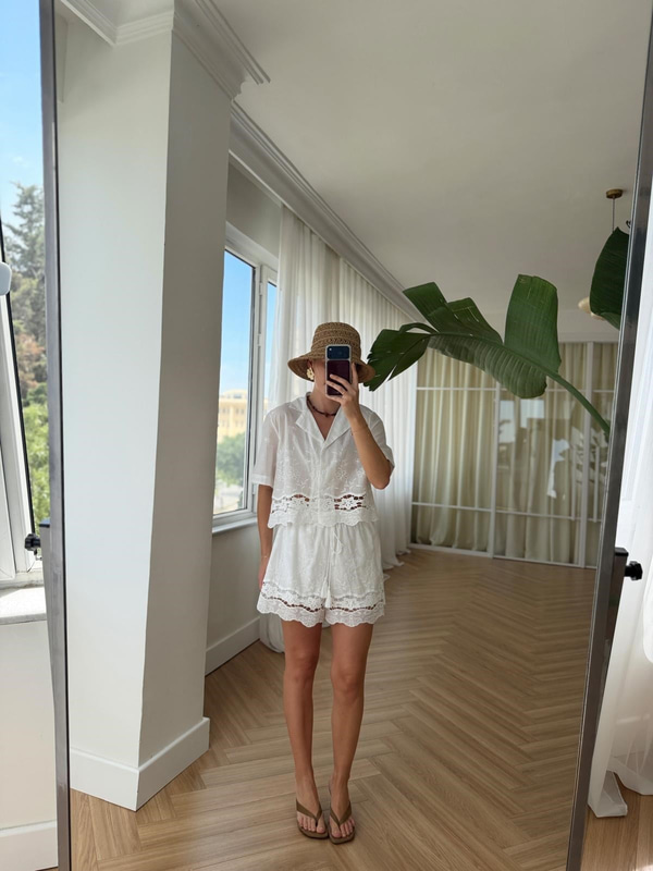 Stars Beyaz Şort Takım