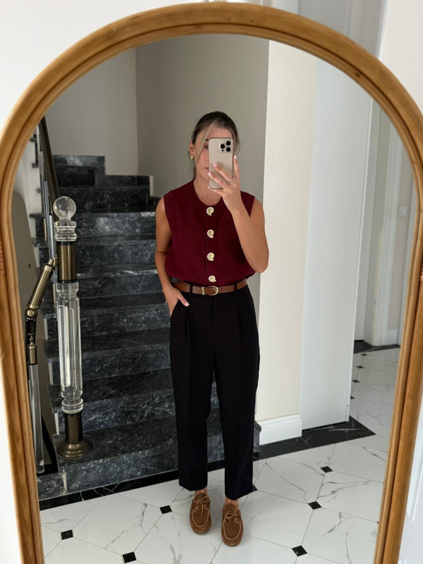Taba Kemerli Siyah Havuç Pantolon