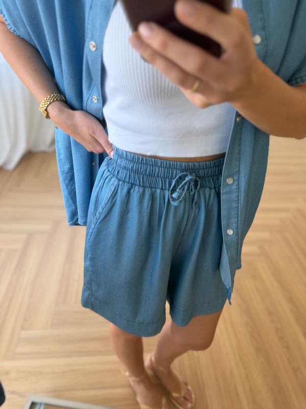 Tensel Denim Mavi Şort Takım